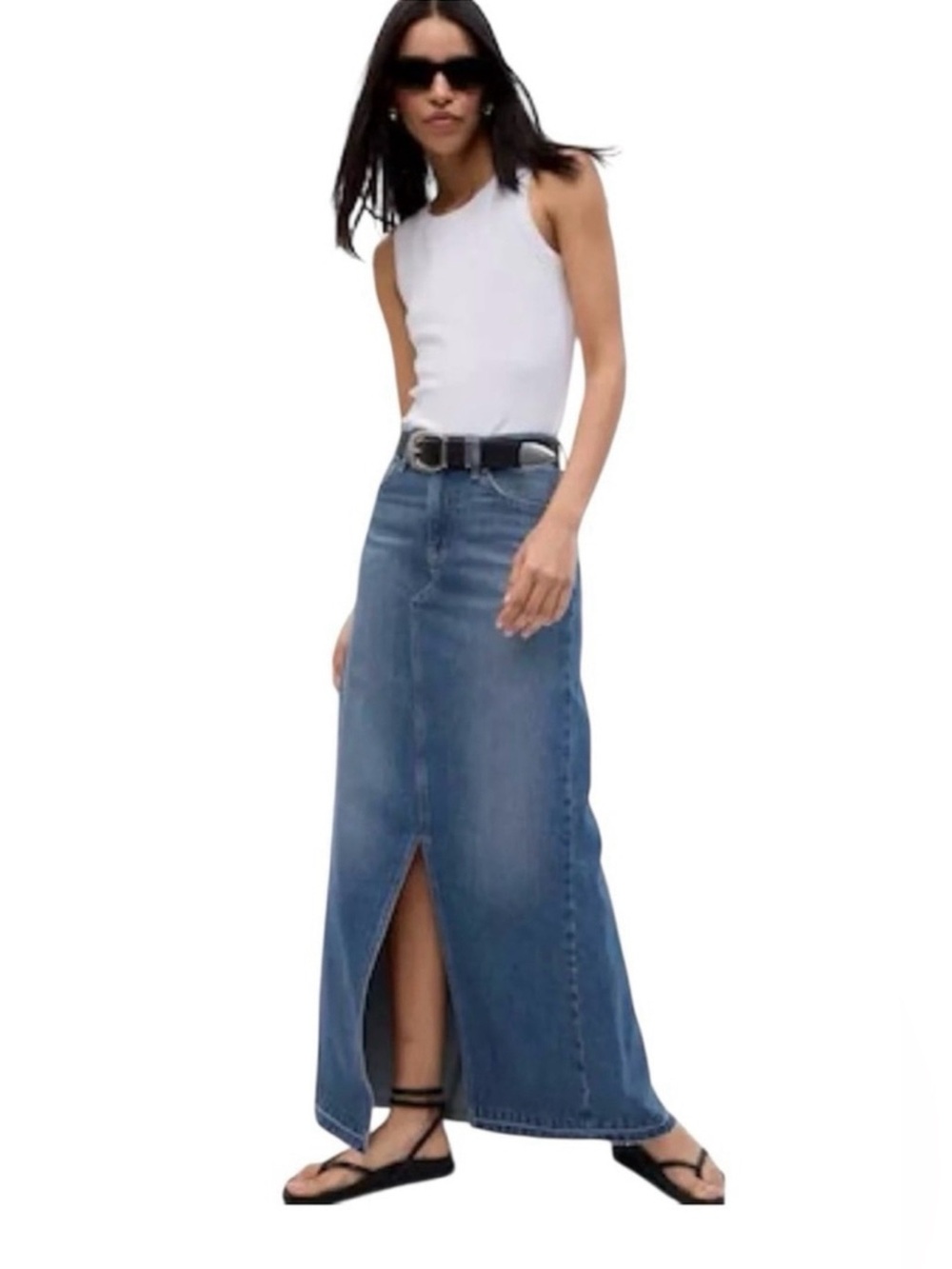GAP Blue Denim Straight-Leg Skirt with Front Slit Size 29/8P